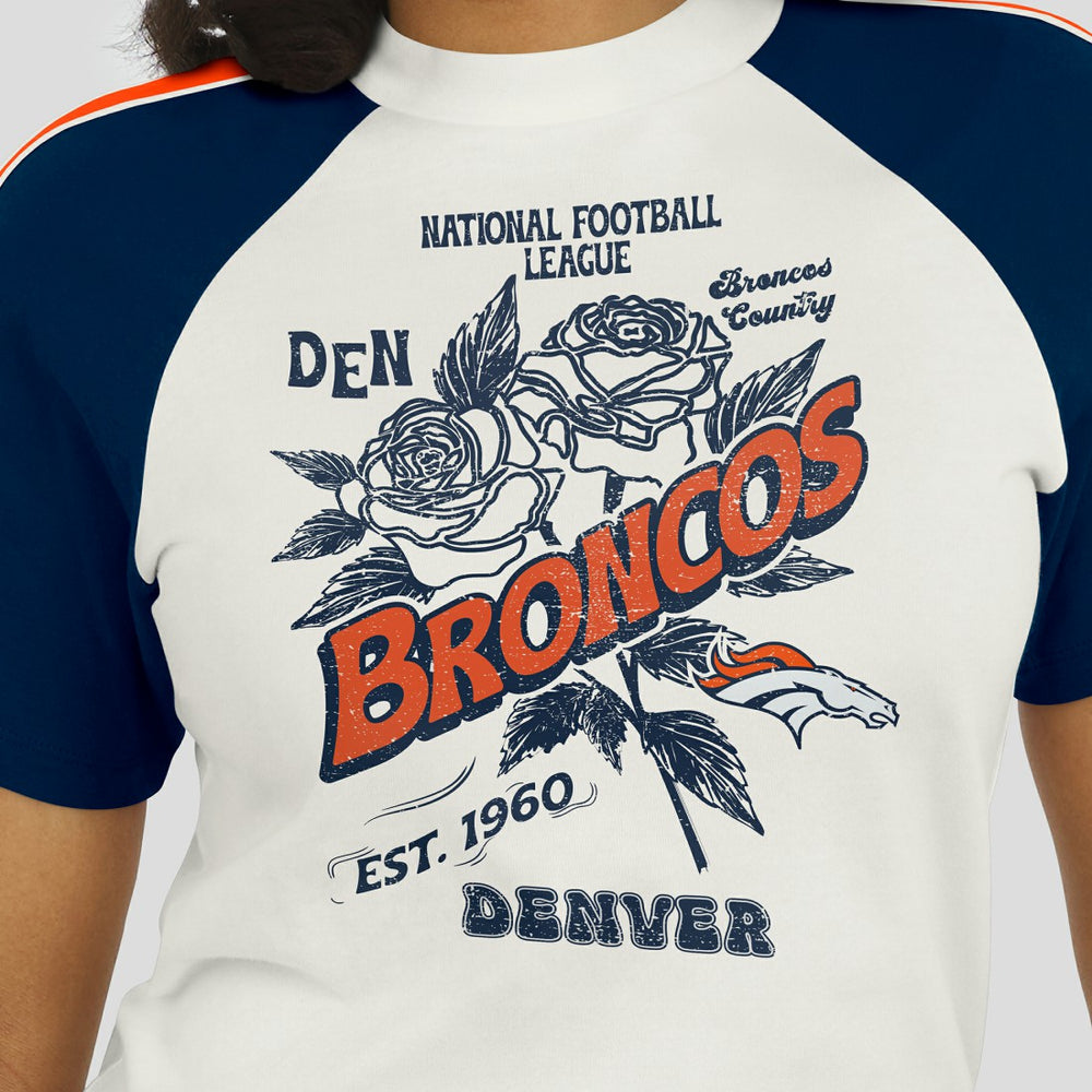 WEAR by Erin Andrews Women's Sleeve Stripe Distressed Raglan T-Shirt - Denver Broncos