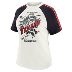 WEAR by Erin Andrews Women's Sleeve Stripe Distressed Raglan T-Shirt - Houston Texans