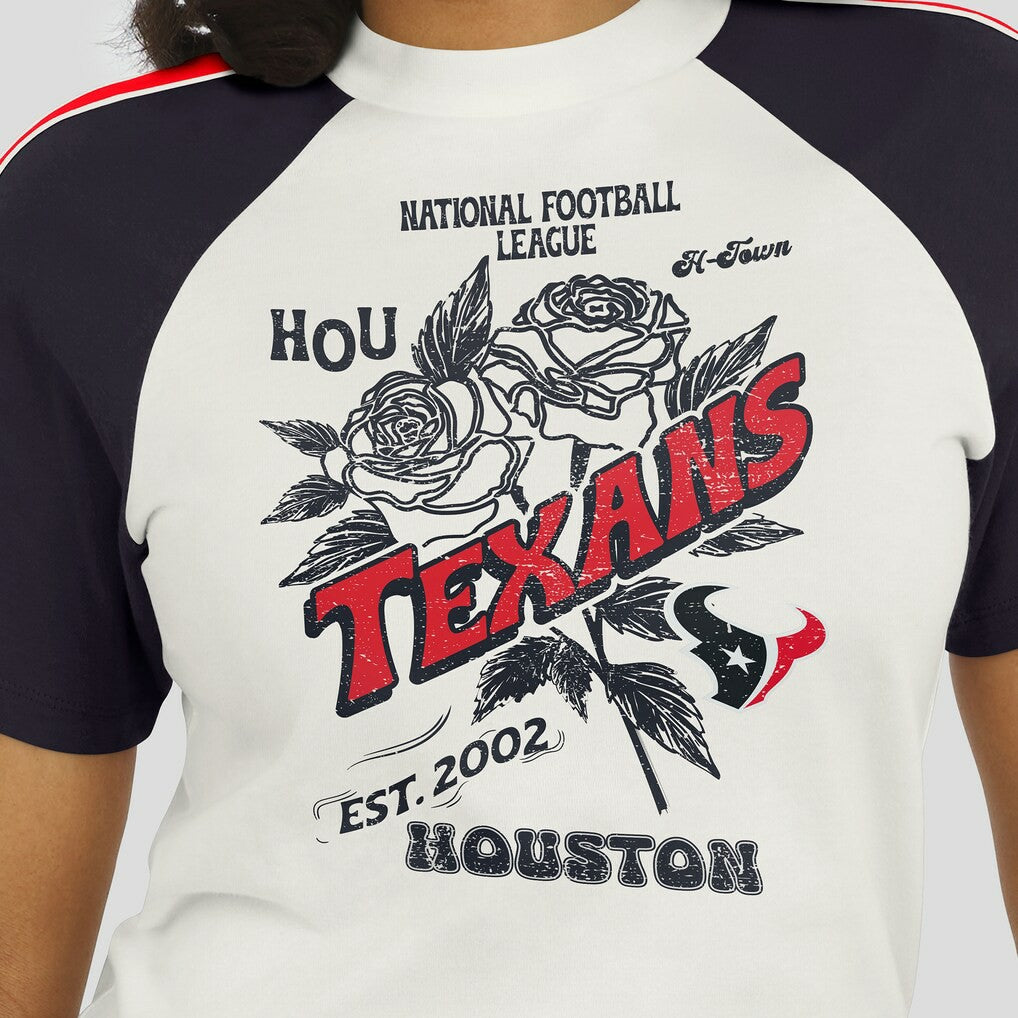 WEAR by Erin Andrews Women's Sleeve Stripe Distressed Raglan T-Shirt - Houston Texans