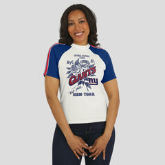 WEAR by Erin Andrews Women's Sleeve Stripe Distressed Raglan T-Shirt - New York Giants