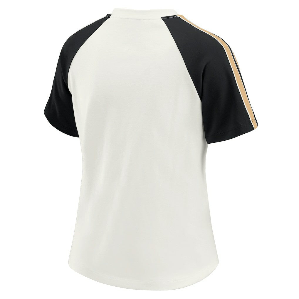 WEAR by Erin Andrews Women's Sleeve Stripe Distressed Raglan T-Shirt - New Orleans Saints