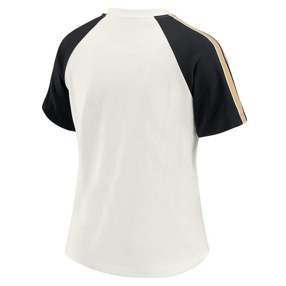 WEAR by Erin Andrews Women's Sleeve Stripe Distressed Raglan T-Shirt - New Orleans Saints