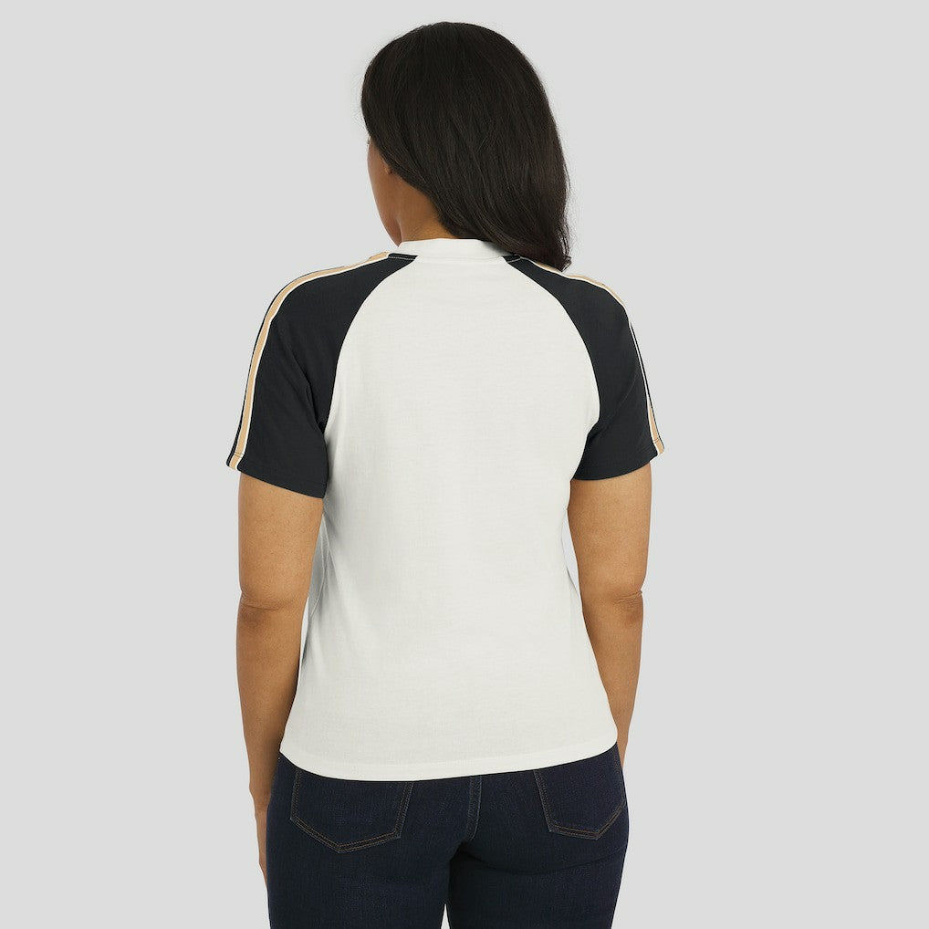WEAR by Erin Andrews Women's Sleeve Stripe Distressed Raglan T-Shirt - New Orleans Saints