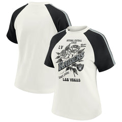 WEAR by Erin Andrews Women's Sleeve Stripe Distressed Raglan T-Shirt - Las Vegas Raiders