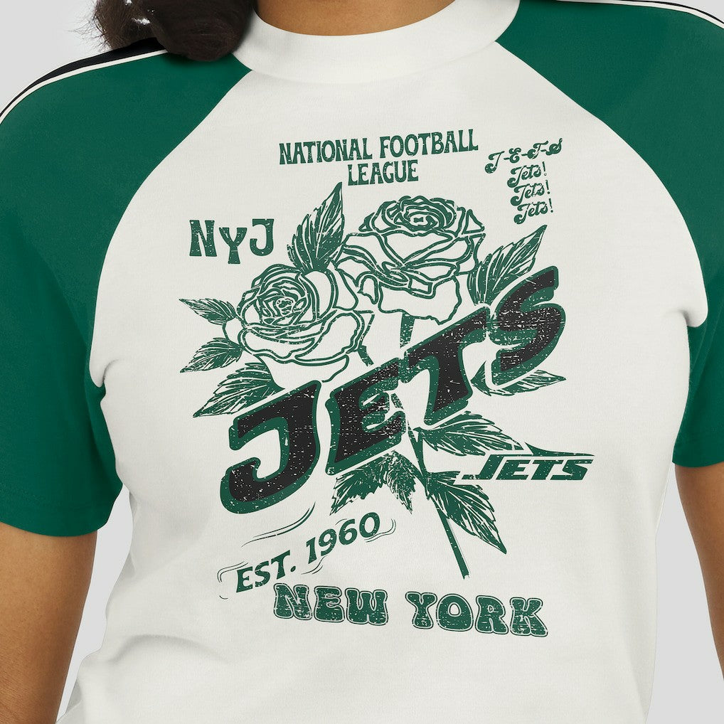 WEAR by Erin Andrews Women's Sleeve Stripe Distressed Raglan T-Shirt - New York Jets
