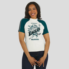 WEAR by Erin Andrews Women's Sleeve Stripe Distressed Raglan T-Shirt - Philadelphia Eagles
