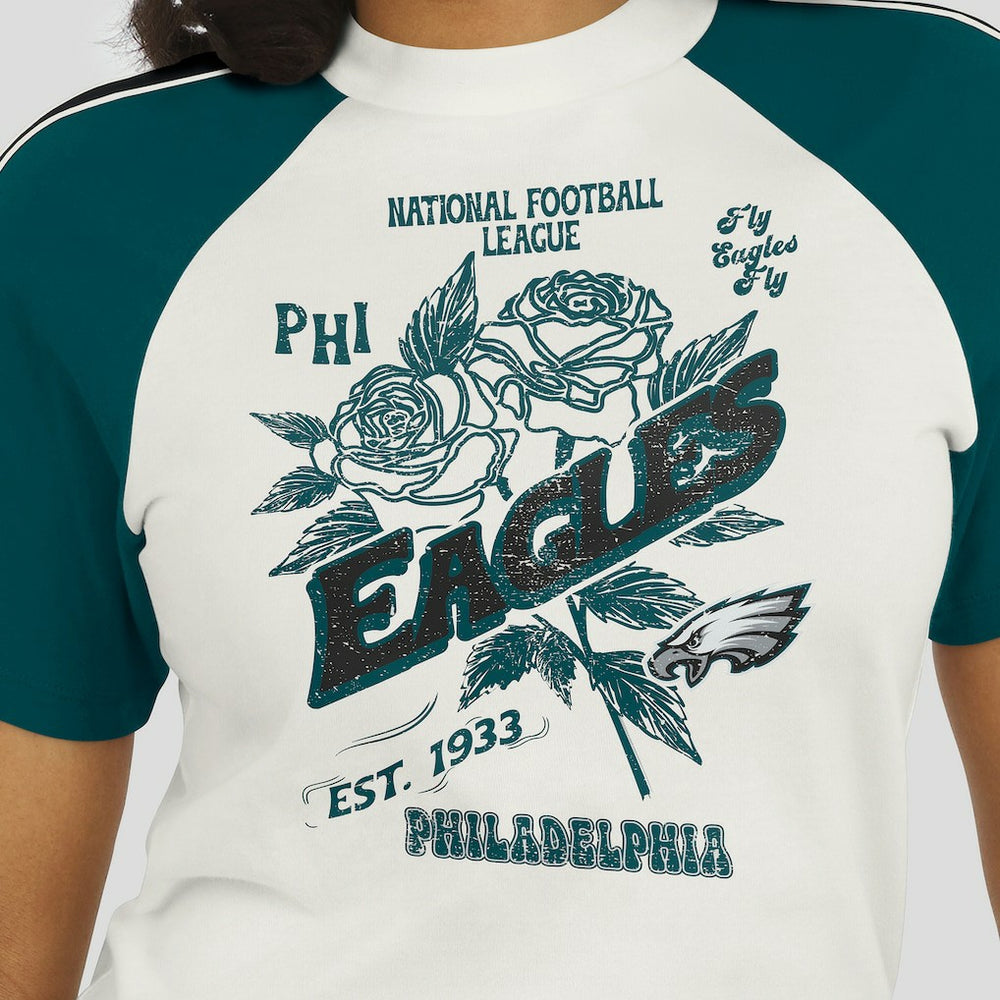 WEAR by Erin Andrews Women's Sleeve Stripe Distressed Raglan T-Shirt - Philadelphia Eagles