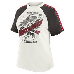 WEAR by Erin Andrews Women's Sleeve Stripe Distressed Raglan T-Shirt - Tampa Bay Buccaneers