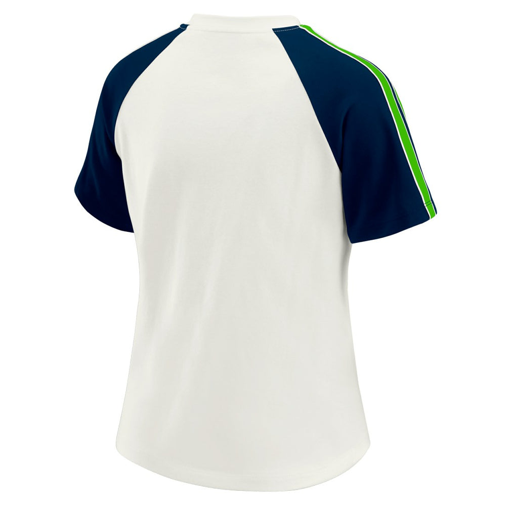 WEAR by Erin Andrews Women's Sleeve Stripe Distressed Raglan T-Shirt - Seattle Seahawks