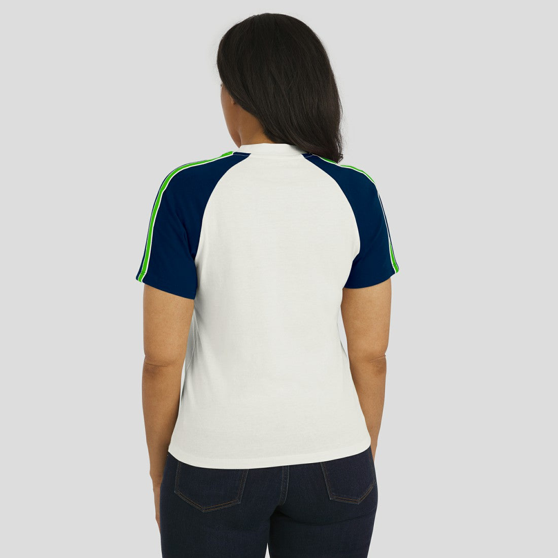 WEAR by Erin Andrews Women's Sleeve Stripe Distressed Raglan T-Shirt - Seattle Seahawks