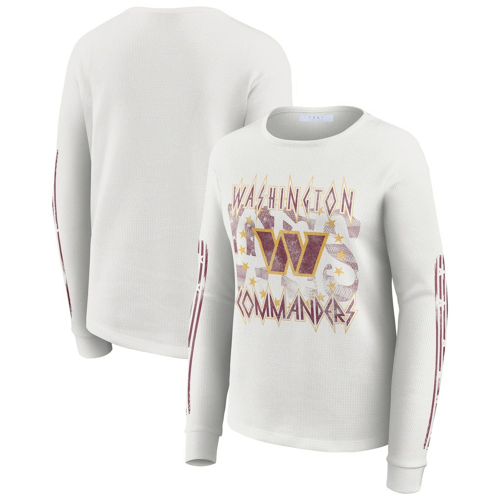 WEAR by Erin Andrews Women's Graphic Waffle Long-Sleeve T-Shirt - Washington Commanders