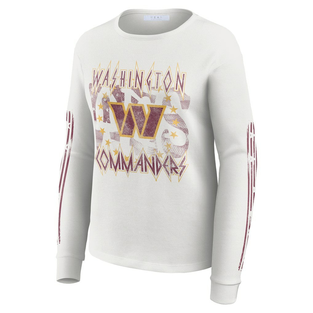 WEAR by Erin Andrews Women's Graphic Waffle Long-Sleeve T-Shirt - Washington Commanders