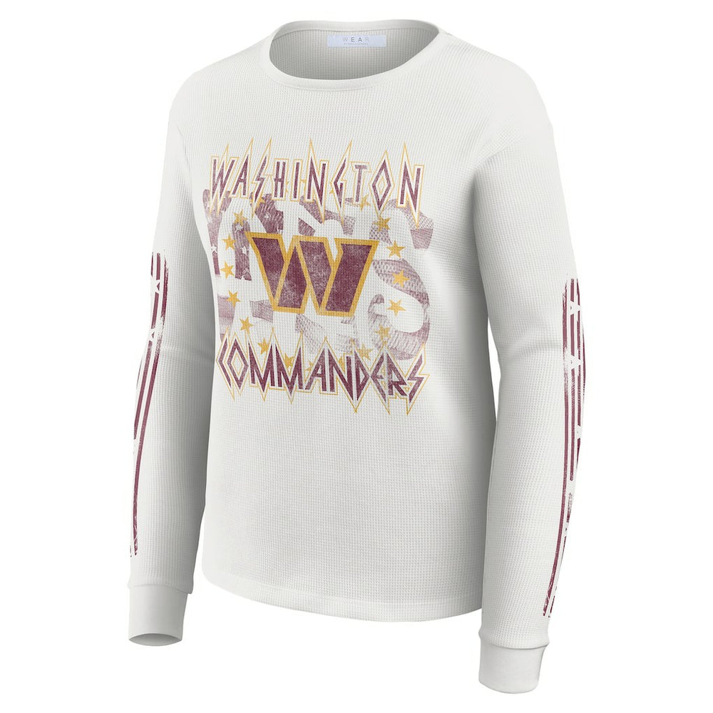 WEAR by Erin Andrews Women's Graphic Waffle Long-Sleeve T-Shirt - Washington Commanders