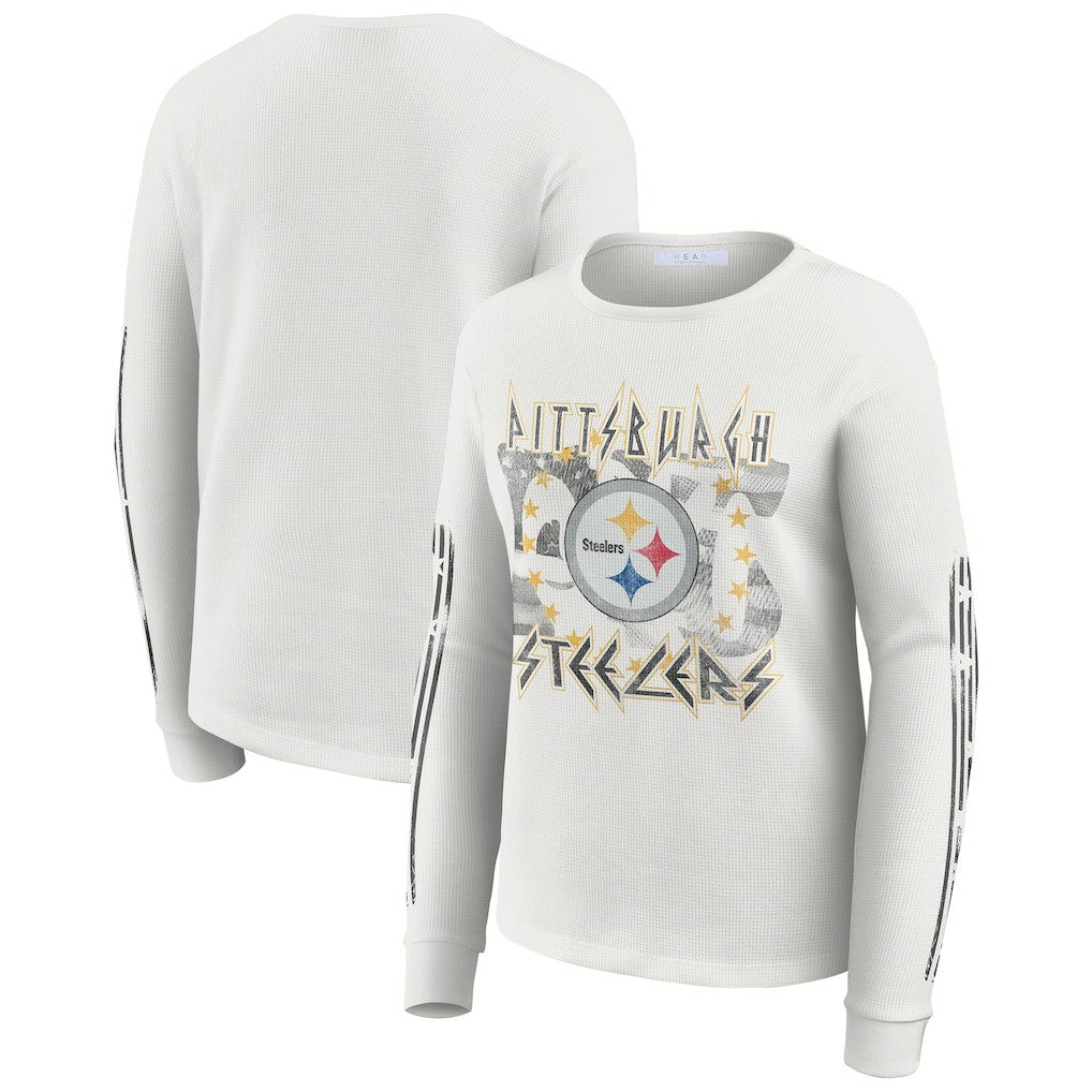 WEAR by Erin Andrews Women's Graphic Waffle Long-Sleeve T-Shirt - Pittsburgh Steelers