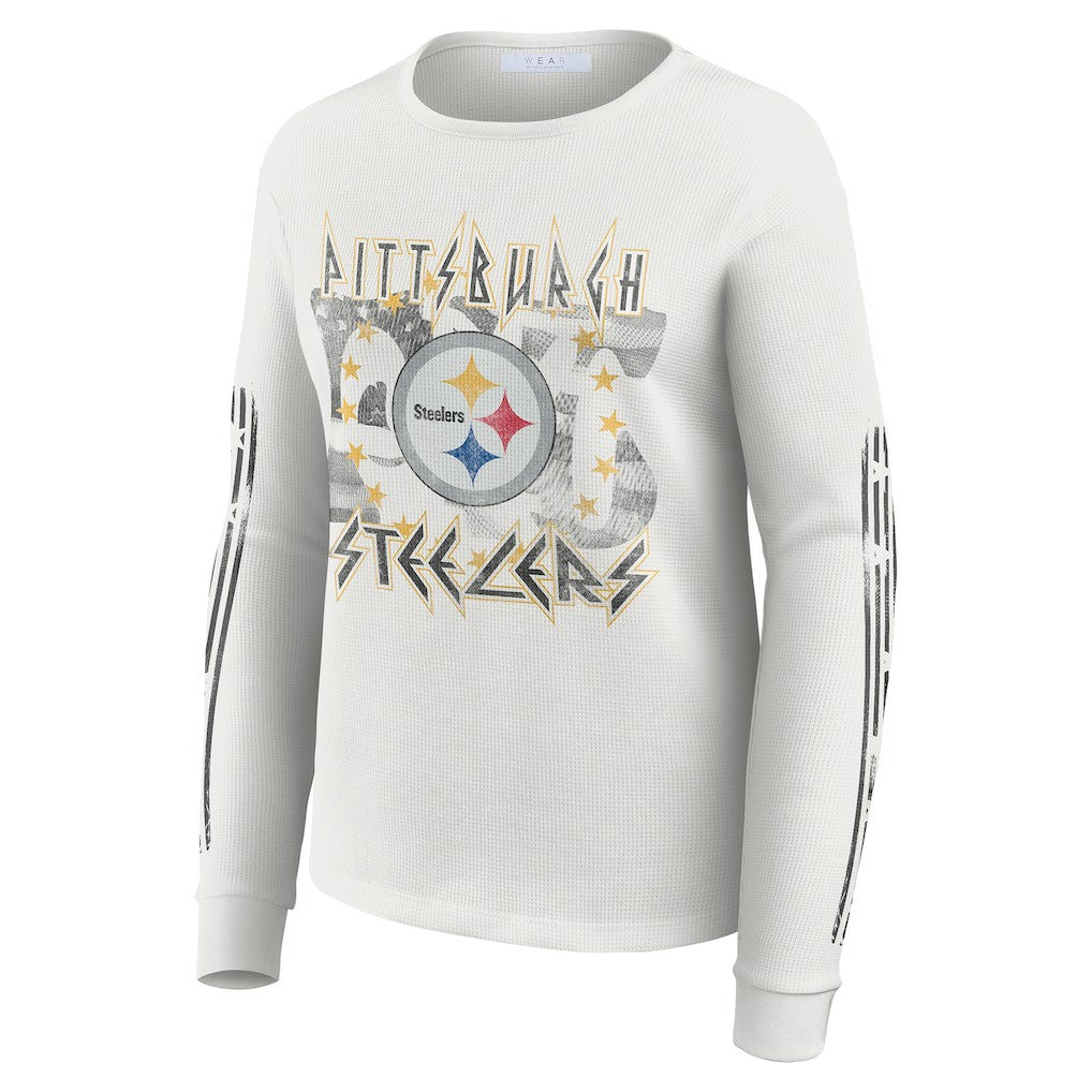 WEAR by Erin Andrews Women's Graphic Waffle Long-Sleeve T-Shirt - Pittsburgh Steelers