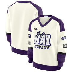 WEAR by Erin Andrews Women's Racing Crew V-Neck Sweatshirt - Baltimore Ravens