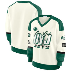 WEAR by Erin Andrews Women's Racing Crew V-Neck Sweatshirt - New York Jets