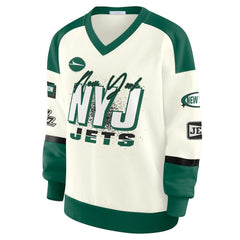 WEAR by Erin Andrews Women's Racing Crew V-Neck Sweatshirt - New York Jets