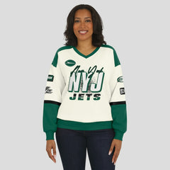 WEAR by Erin Andrews Women's Racing Crew V-Neck Sweatshirt - New York Jets