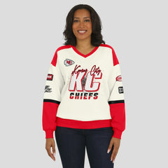 WEAR by Erin Andrews Women's Racing Crew V-Neck Sweatshirt - Kansas City Chiefs