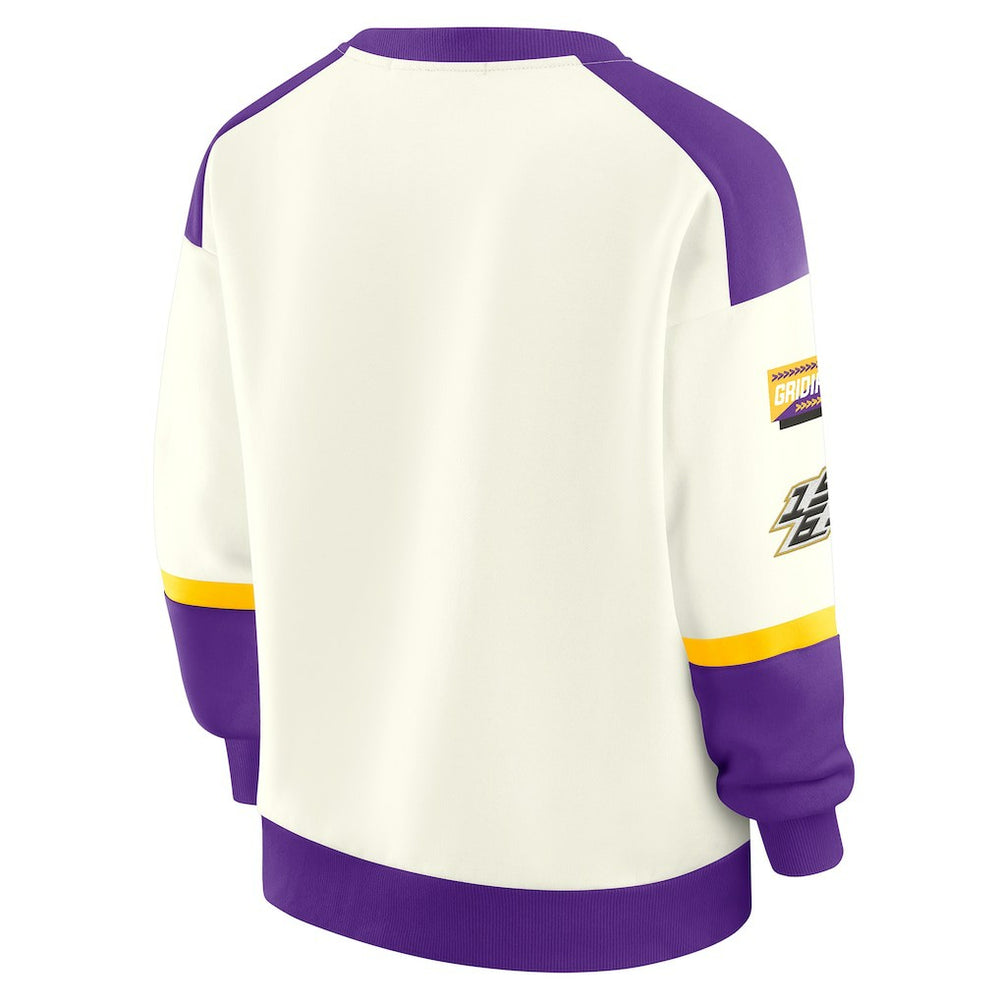 WEAR by Erin Andrews Women's Racing Crew V-Neck Sweatshirt - Minnesota Vikings