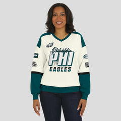 WEAR by Erin Andrews Women's Racing Crew V-Neck Sweatshirt - Philadelphia Eagles