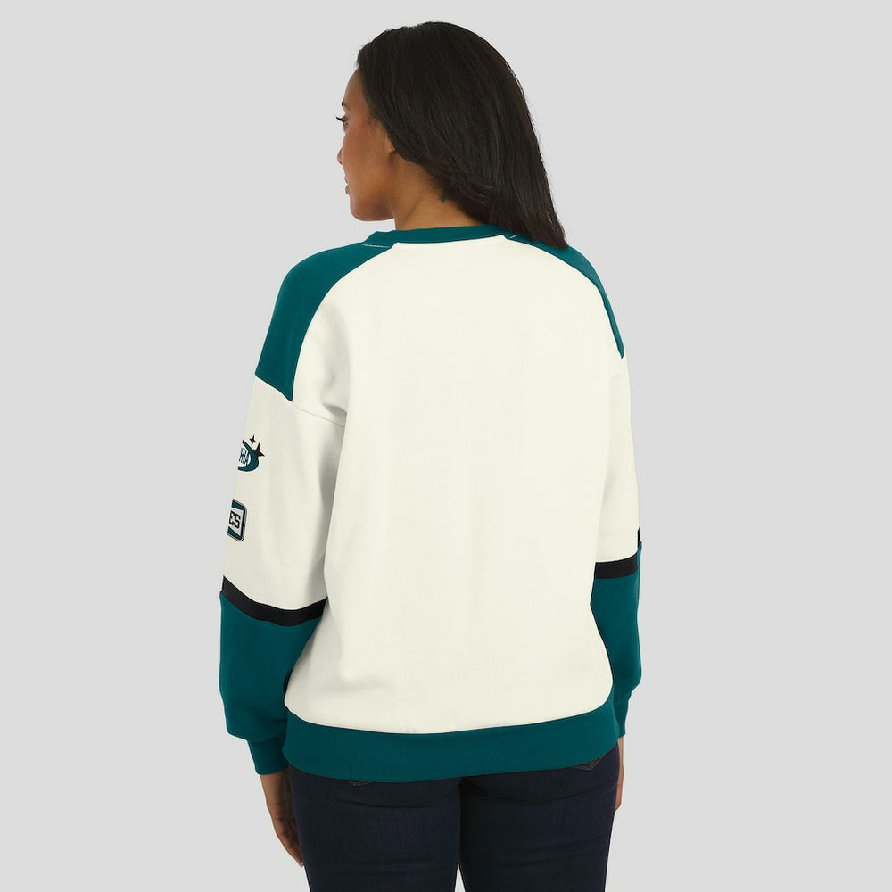 WEAR by Erin Andrews Women's Racing Crew V-Neck Sweatshirt - Philadelphia Eagles