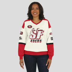 WEAR by Erin Andrews Women's Racing Crew V-Neck Sweatshirt - San Francisco 49ers