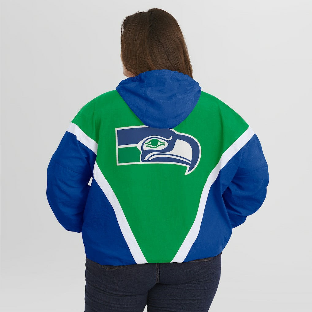 WEAR by Erin Andrews Women's Plus Size Retro Crinkle Full-Zip Hoodie Windbreaker Jacket - Seattle Seahawks