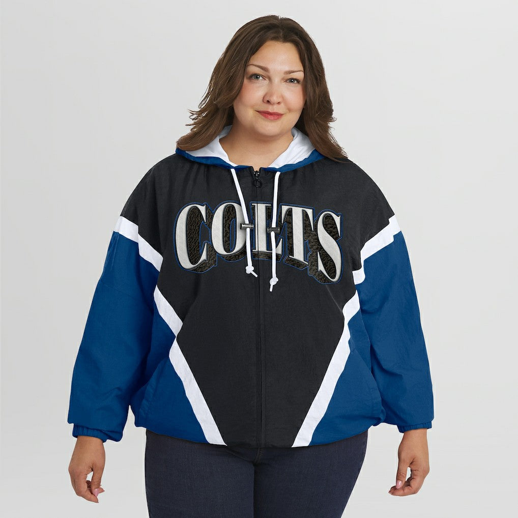 WEAR by Erin Andrews Women's Plus Size Retro Crinkle Full-Zip Hoodie Windbreaker Jacket - Indianapolis Colts