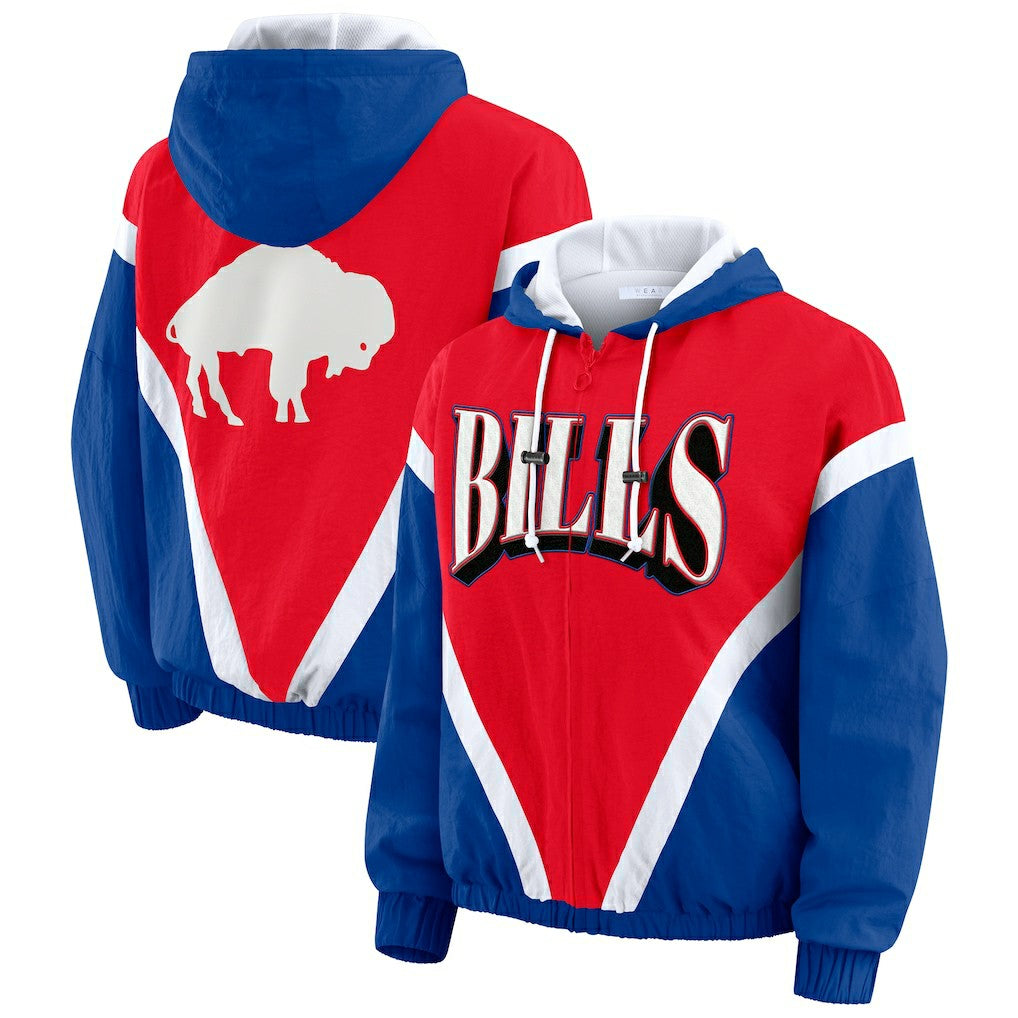 WEAR by Erin Andrews Women's Plus Size Retro Crinkle Full-Zip Hoodie Windbreaker Jacket - Buffalo Bills