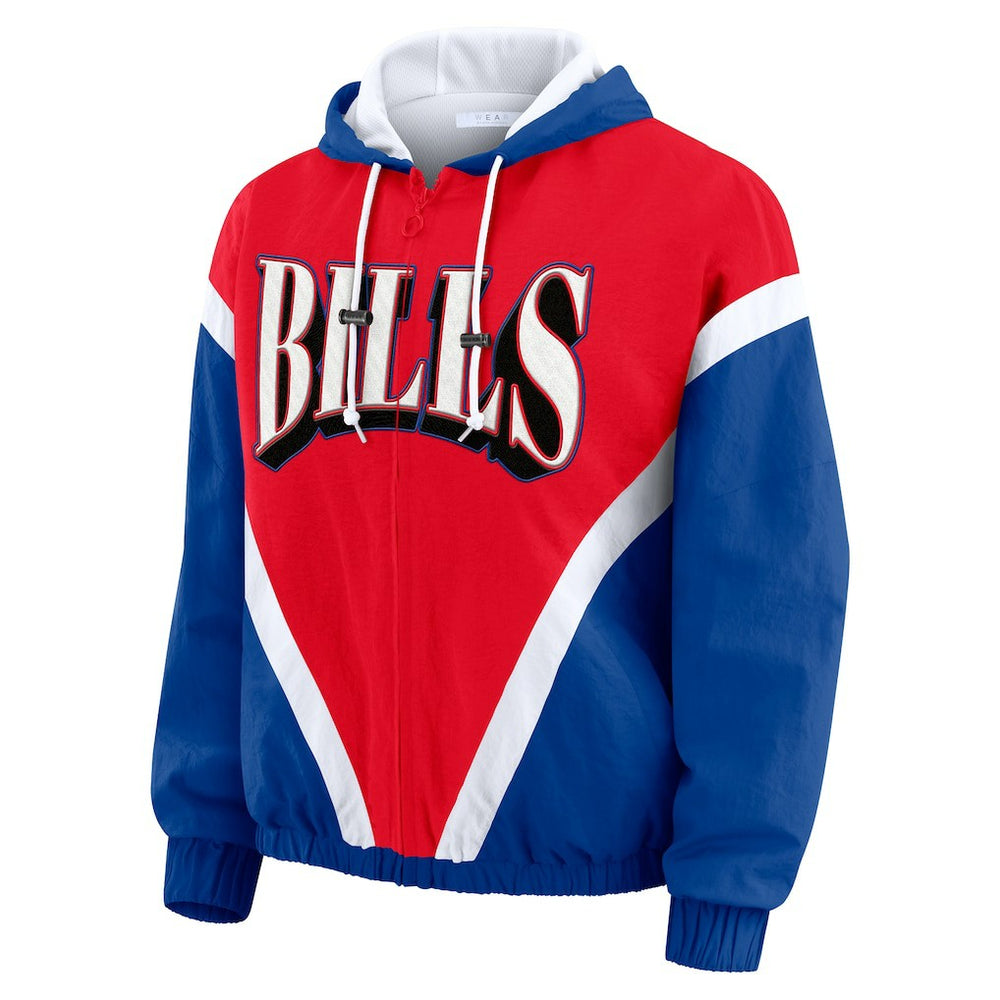 WEAR by Erin Andrews Women's Plus Size Retro Crinkle Full-Zip Hoodie Windbreaker Jacket - Buffalo Bills