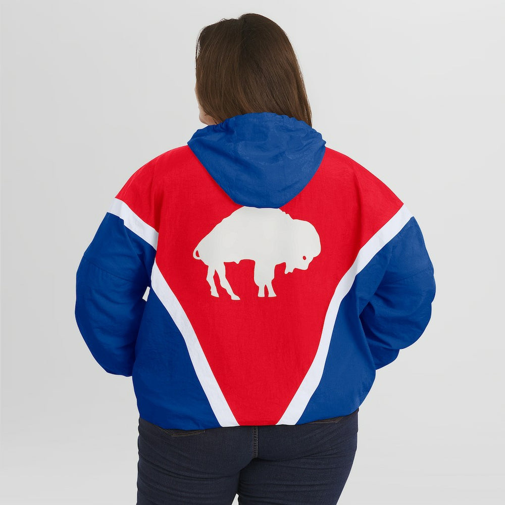 WEAR by Erin Andrews Women's Plus Size Retro Crinkle Full-Zip Hoodie Windbreaker Jacket - Buffalo Bills