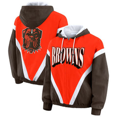 WEAR by Erin Andrews Women's Plus Size Retro Crinkle Full-Zip Hoodie Windbreaker Jacket - Cleveland Browns