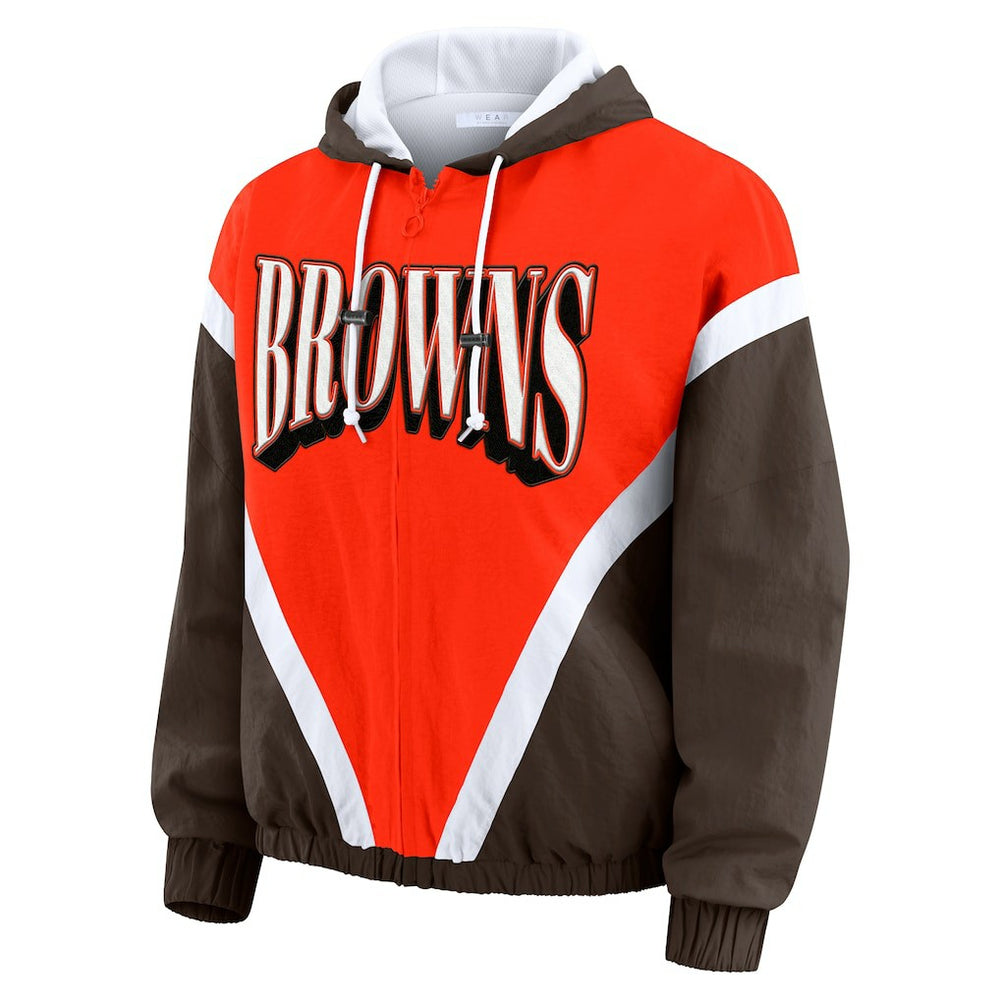 WEAR by Erin Andrews Women's Plus Size Retro Crinkle Full-Zip Hoodie Windbreaker Jacket - Cleveland Browns