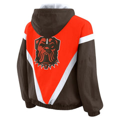 WEAR by Erin Andrews Women's Plus Size Retro Crinkle Full-Zip Hoodie Windbreaker Jacket - Cleveland Browns