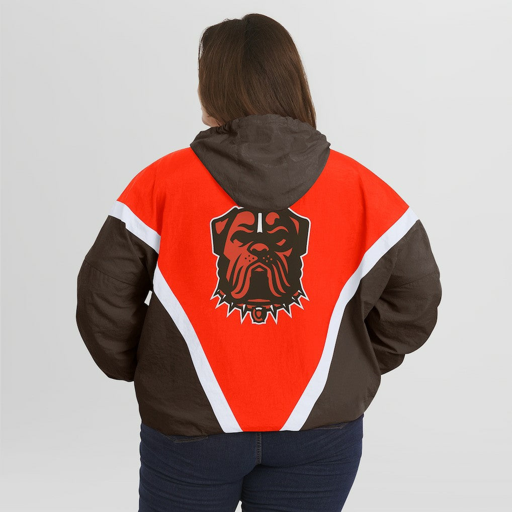 WEAR by Erin Andrews Women's Plus Size Retro Crinkle Full-Zip Hoodie Windbreaker Jacket - Cleveland Browns