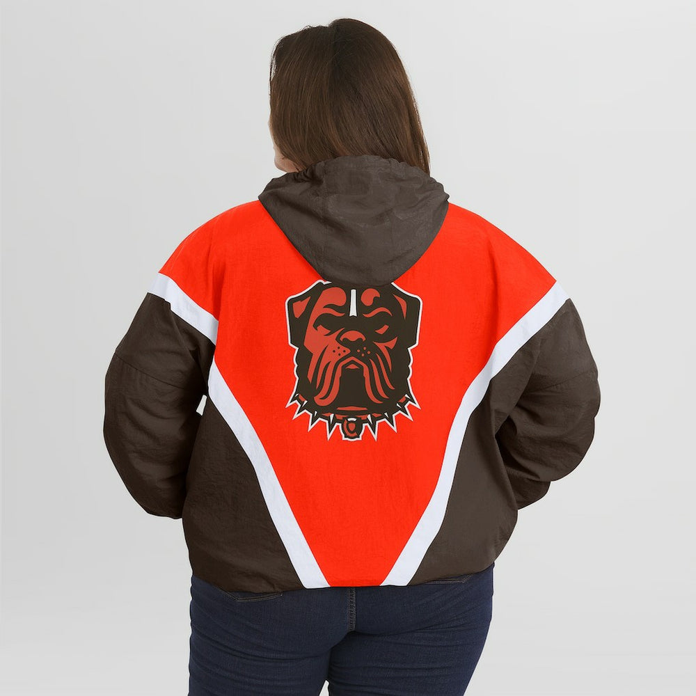 WEAR by Erin Andrews Women's Plus Size Retro Crinkle Full-Zip Hoodie Windbreaker Jacket - Cleveland Browns