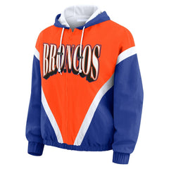 WEAR by Erin Andrews Women's Plus Size Retro Crinkle Full-Zip Hoodie Windbreaker Jacket - Denver Broncos
