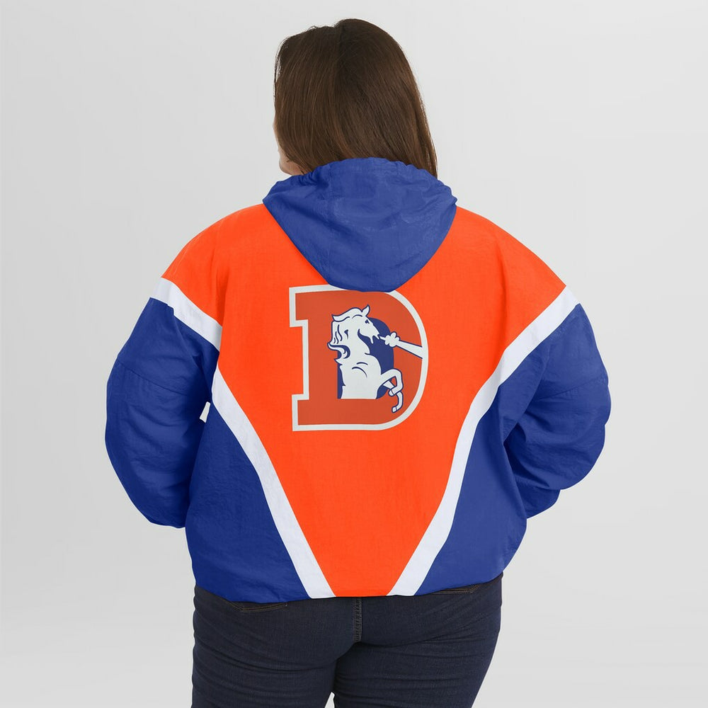 WEAR by Erin Andrews Women's Plus Size Retro Crinkle Full-Zip Hoodie Windbreaker Jacket - Denver Broncos