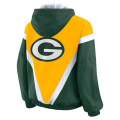 WEAR by Erin Andrews Women's Plus Size Retro Crinkle Full-Zip Hoodie Windbreaker Jacket - Green Bay Packers