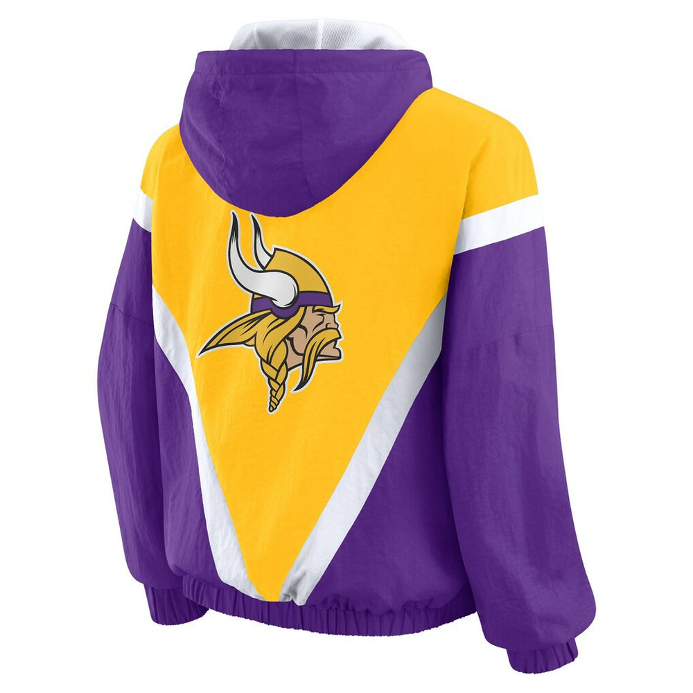 WEAR by Erin Andrews Women's Plus Size Retro Crinkle Full-Zip Hoodie Windbreaker Jacket - Minnesota Vikings