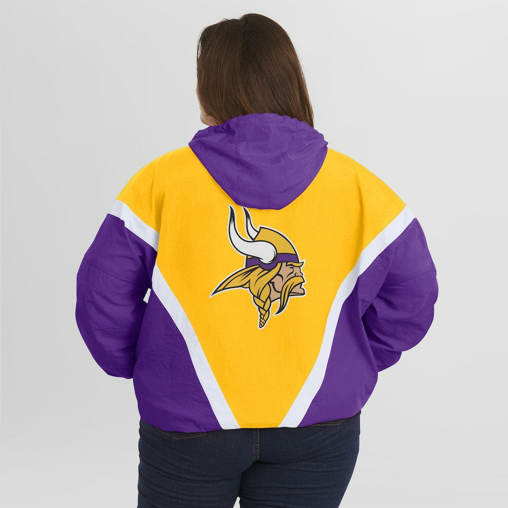 WEAR by Erin Andrews Women's Plus Size Retro Crinkle Full-Zip Hoodie Windbreaker Jacket - Minnesota Vikings
