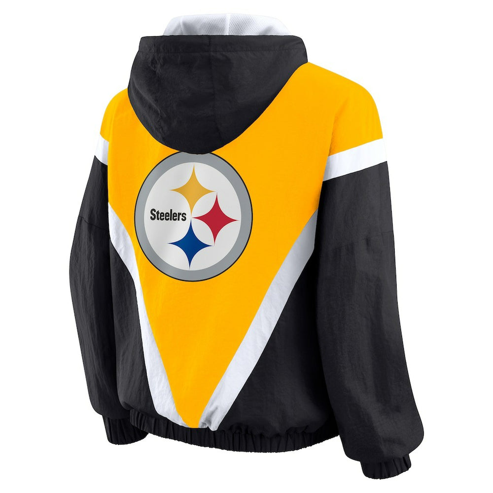 WEAR by Erin Andrews Women's Plus Size Retro Crinkle Full-Zip Hoodie Windbreaker Jacket - Pittsburgh Steelers
