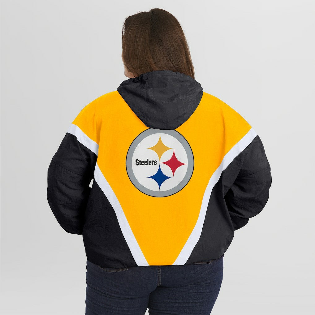 WEAR by Erin Andrews Women's Plus Size Retro Crinkle Full-Zip Hoodie Windbreaker Jacket - Pittsburgh Steelers