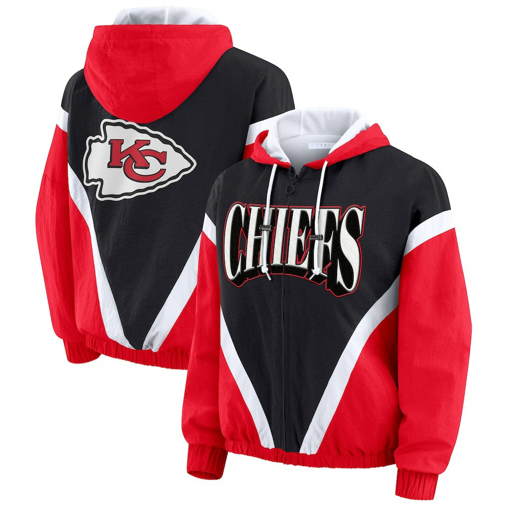 WEAR by Erin Andrews Women's Plus Size Retro Crinkle Full-Zip Hoodie Windbreaker Jacket - Kansas City Chiefs