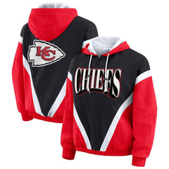 WEAR by Erin Andrews Women's Plus Size Retro Crinkle Full-Zip Hoodie Windbreaker Jacket - Kansas City Chiefs