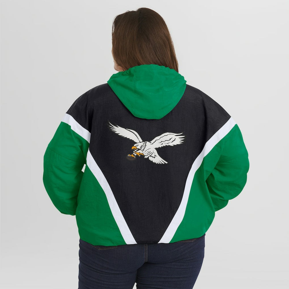 WEAR by Erin Andrews Women's Plus Size Retro Crinkle Full-Zip Hoodie Windbreaker Jacket - Philadelphia Eagles
