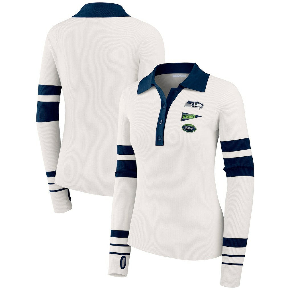 WEAR by Erin Andrews Women's Ribbed Henley Polo Sweater - Seattle Seahawks