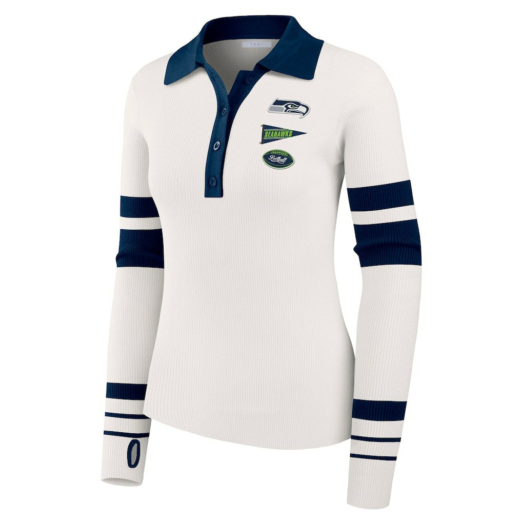 WEAR by Erin Andrews Women's Ribbed Henley Polo Sweater - Seattle Seahawks